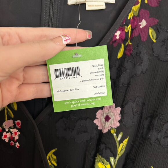 Kate Spade Bloom Chiffon Black Floral Silk Dress Size 8 - Picture 4 of 9